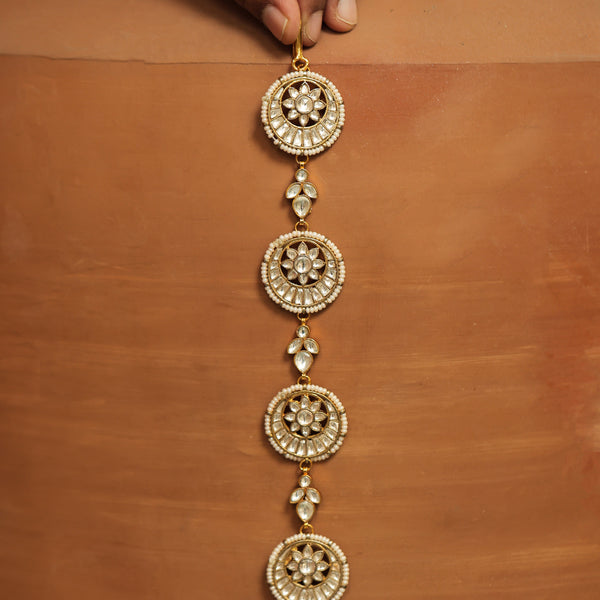 MDBR349- White Colour Gold Plated Jadau Kundan Braid