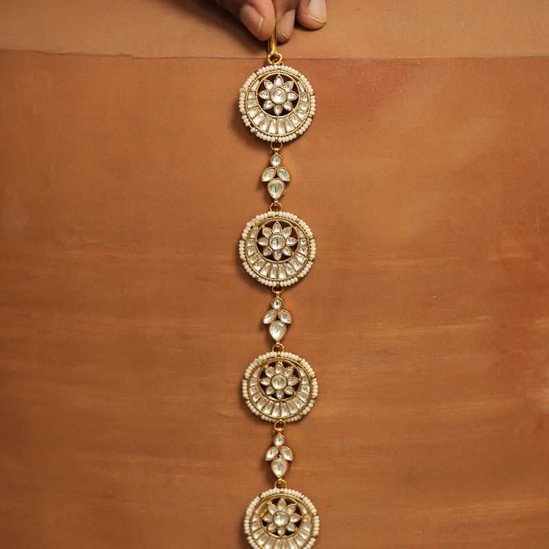 MDBR349- White Colour Gold Plated Jadau Kundan Braid
