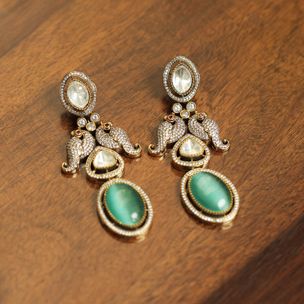 MDN350- Mint and White Colour Gold Plated Faux Polki Pendant Set