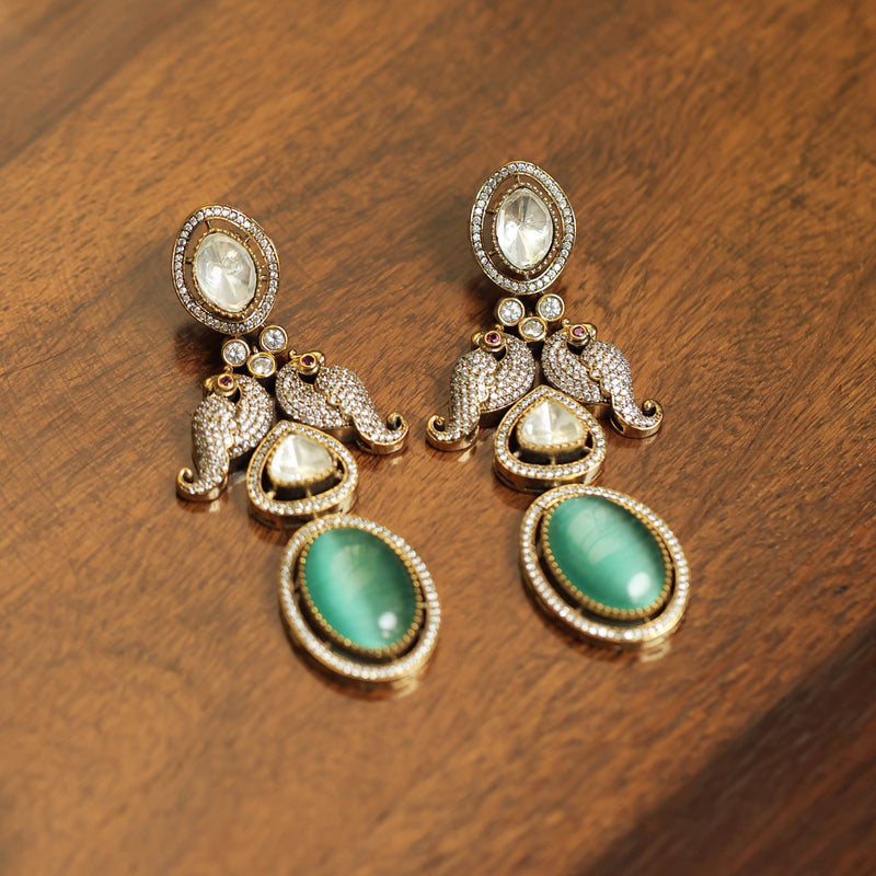 MDN350- Mint and White Colour Gold Plated Faux Polki Pendant Set