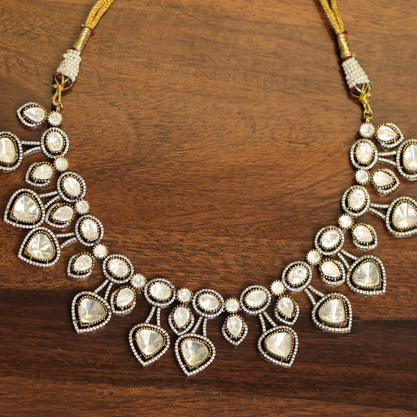 MDN079- White Colour Gold Plated Faux Polki Necklace Set