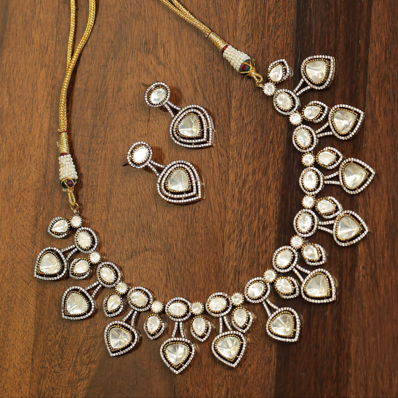MDN079- White Colour Gold Plated Faux Polki Necklace Set