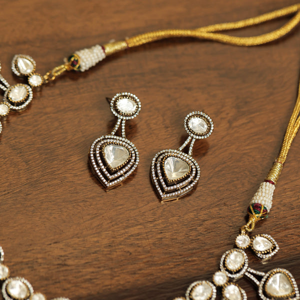 MDN079- White Colour Gold Plated Faux Polki Necklace Set