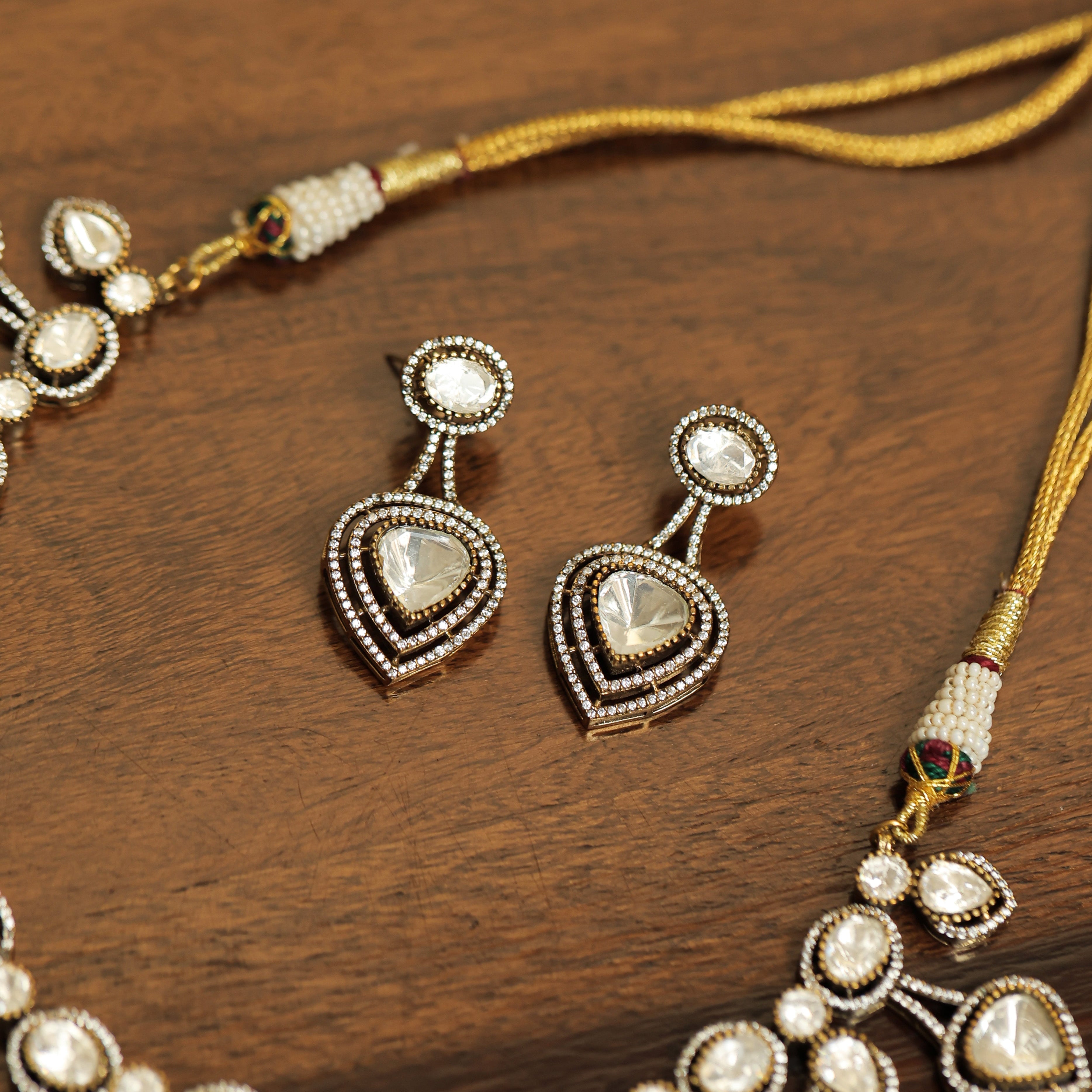 MDN079- White Colour Gold Plated Faux Polki Necklace Set