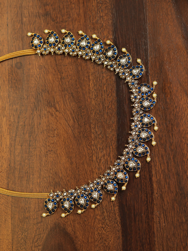 Pink Colour Gold Plated Jadau Kundan Temple Long Necklace Set (Mango Mala)