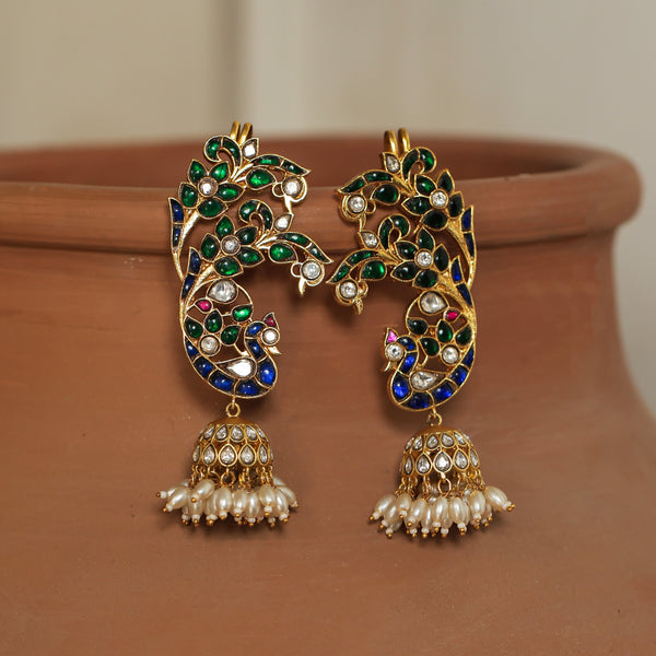 MDE368- Multi Colour Gold Plated Jadau Kundan Temple Earcuffs