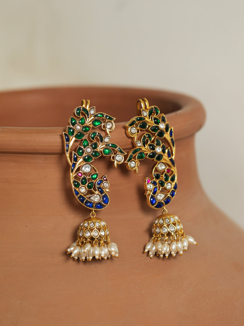 Multi Colour Gold Plated Jadau Kundan Temple Earcuffs