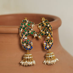 MDE368- Multi Colour Gold Plated Jadau Kundan Temple Earcuffs