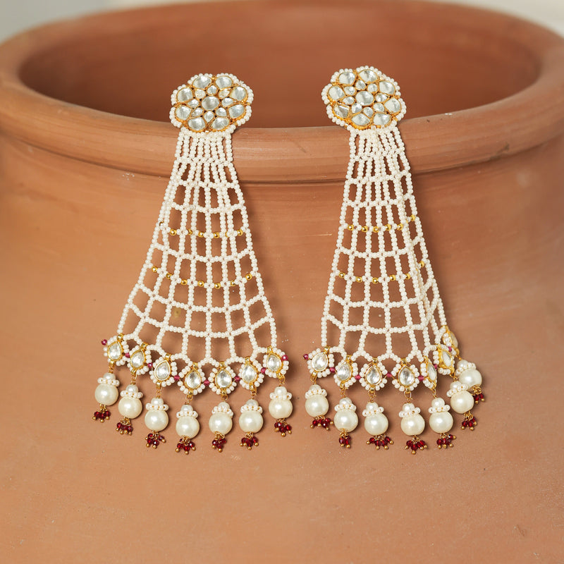 MDE372- White Colour Gold Plated Jadau Kundan Dangler Earrings