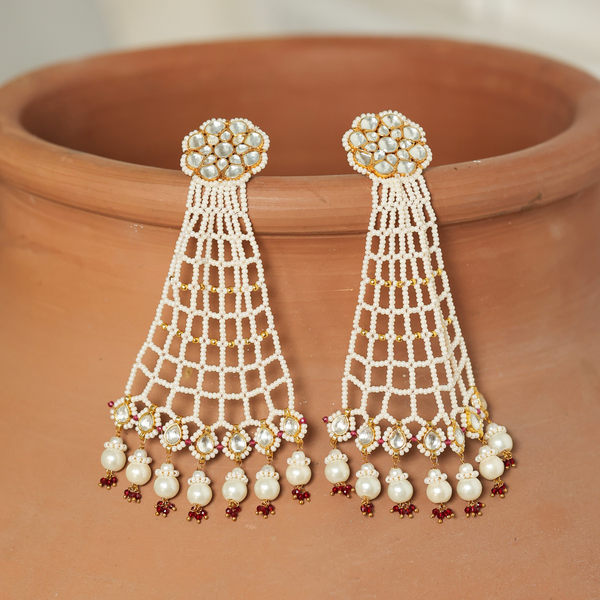 MDE372- White Colour Gold Plated Jadau Kundan Dangler Earrings