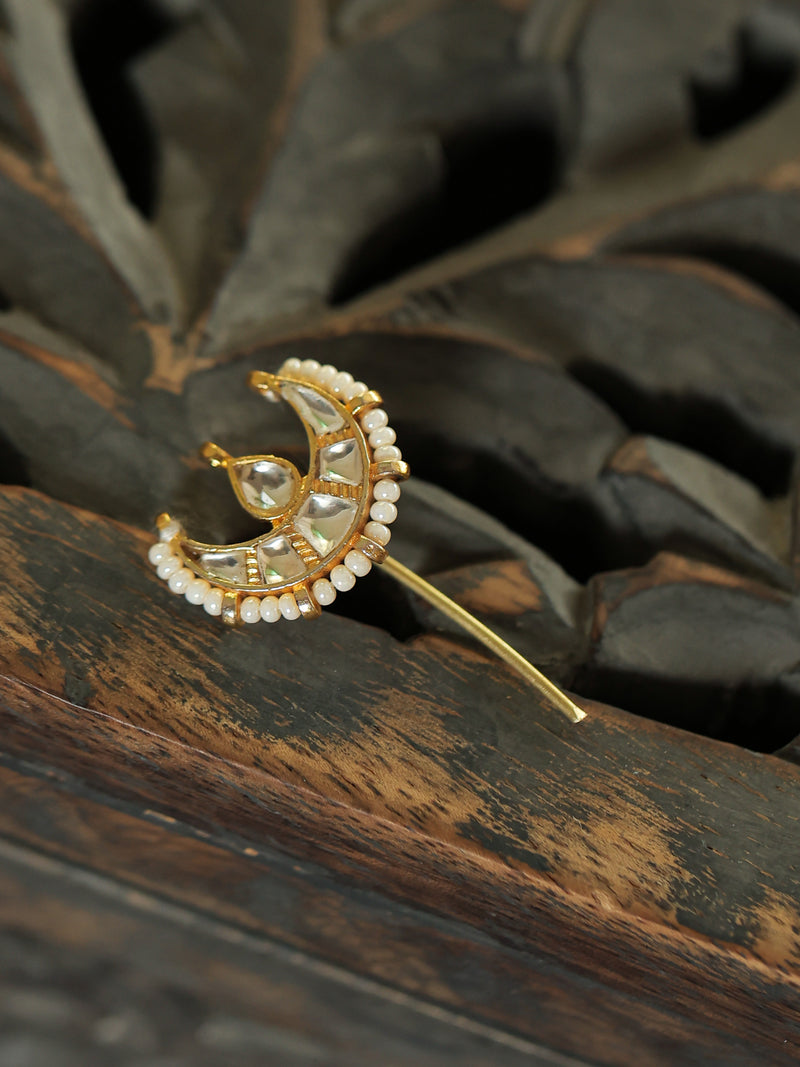 White Colour Gold Plated Jadau Kundan Juda Pin