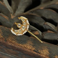 MDBR397- White Colour Gold Plated Jadau Kundan Juda Pin