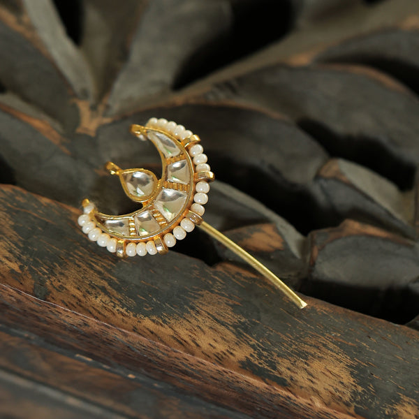 MDBR397- White Colour Gold Plated Jadau Kundan Juda Pin