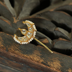 MDBR397- White Colour Gold Plated Jadau Kundan Juda Pin