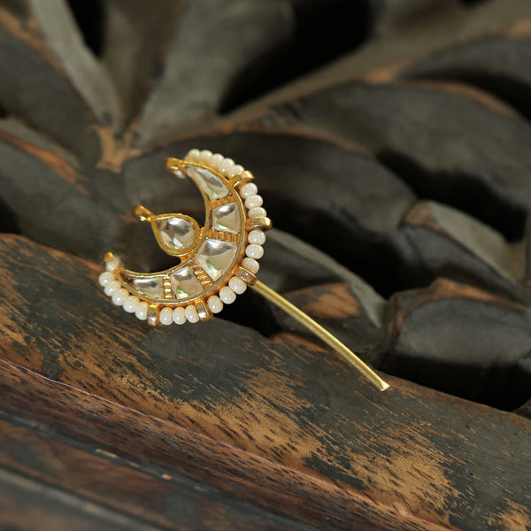 MDBR397- White Colour Gold Plated Jadau Kundan Juda Pin
