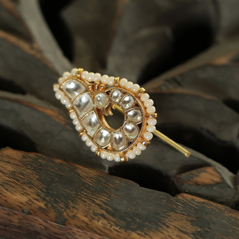 MDBR270- Multi Colour Gold Plated Jadau Kundan Peacock Motif Juda Pin