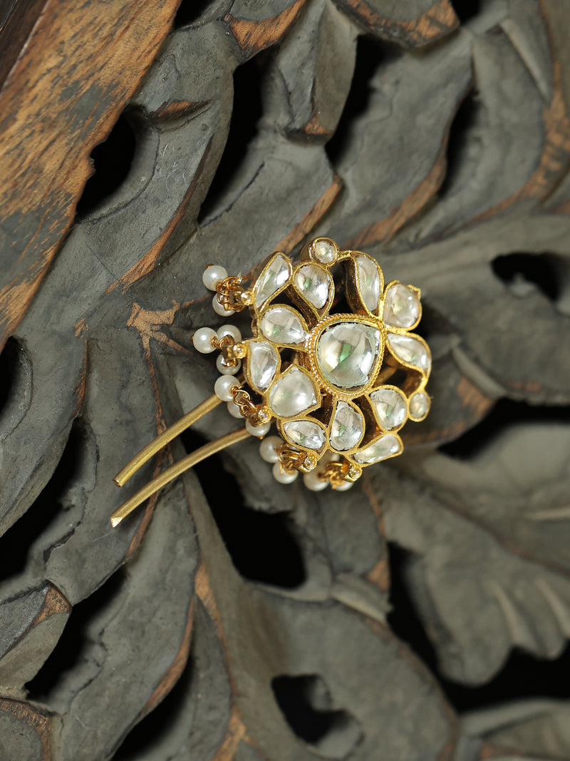 White Colour Gold Plated Jadau Kundan Juda Pin