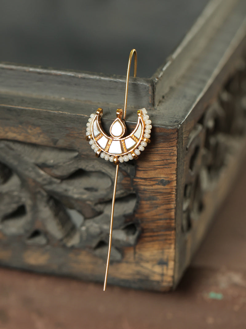 White Colour Gold Plated Mother of Pearl Earcuffs
