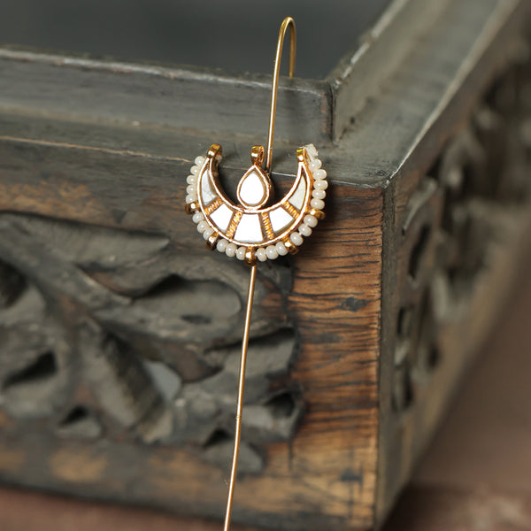 MDE369- White Colour Gold Plated Mother of Pearl Earcuffs
