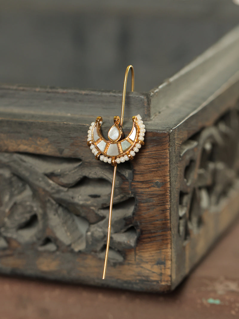 White Colour Gold Plated Mother of Pearl Earcuffs