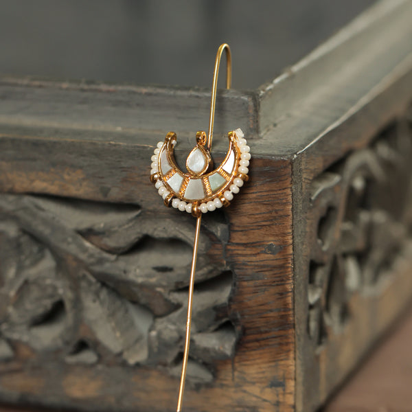 MDE369- White Colour Gold Plated Mother of Pearl Earcuffs