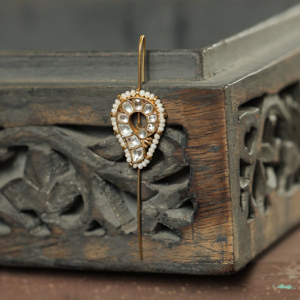 MDE370- White Colour Gold Plated Jadau Kundan Peacock Motif Earcuffs