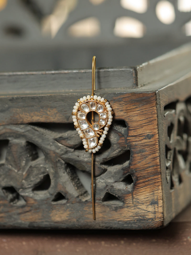 White Colour Gold Plated Jadau Kundan Peacock Motif Earcuffs