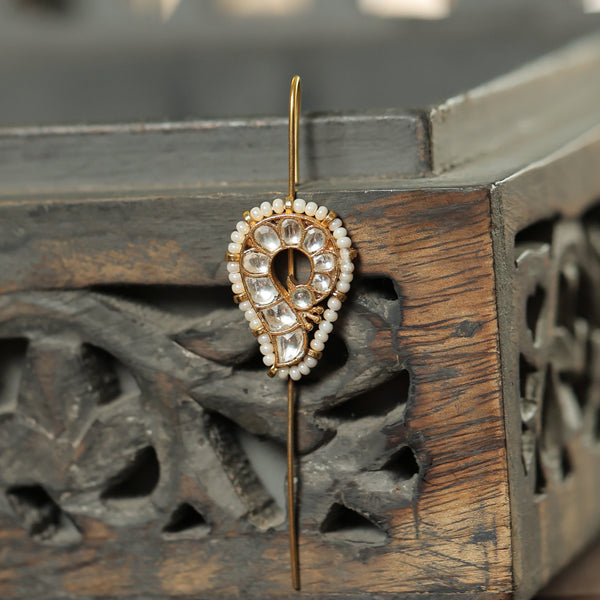 MDE370- White Colour Gold Plated Jadau Kundan Peacock Motif Earcuffs