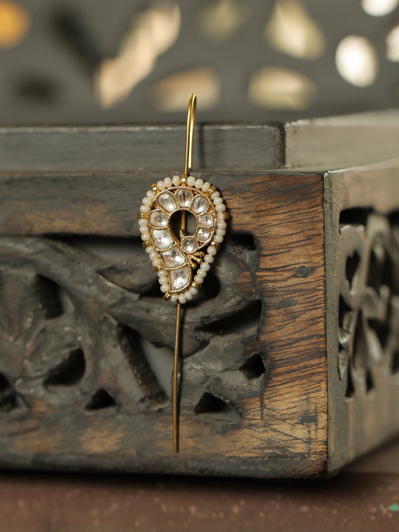 White Colour Gold Plated Jadau Kundan Peacock Motif Earcuffs