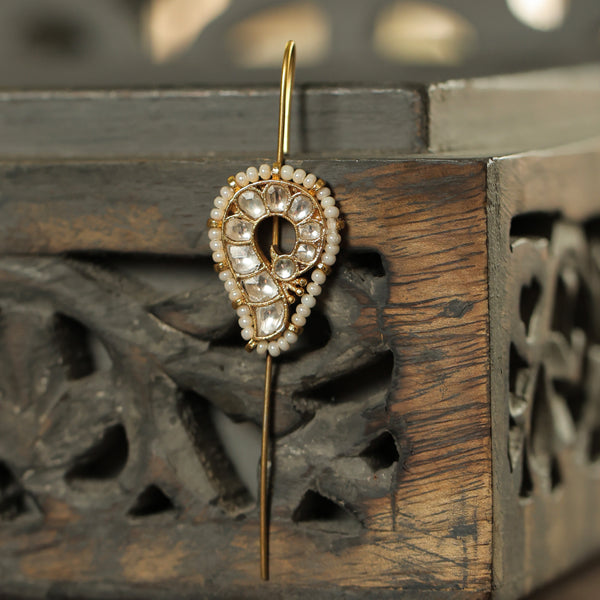 MDE370- White Colour Gold Plated Jadau Kundan Peacock Motif Earcuffs