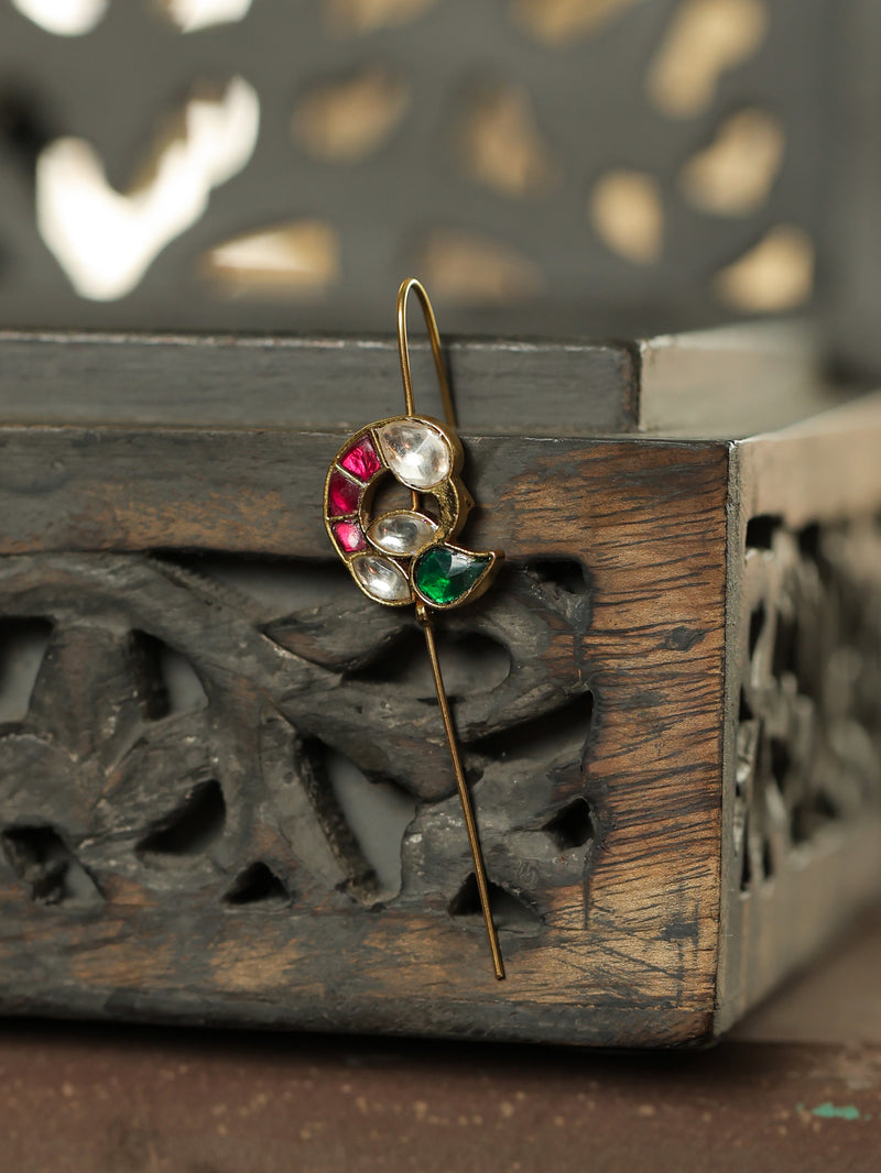 Multi Colour Gold Plated Jadau Kundan Peacock Motif Earrings