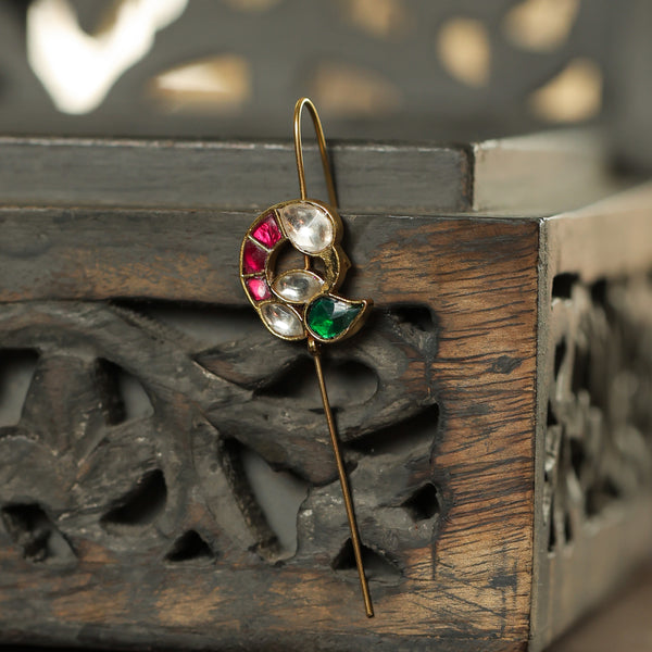 MDE319- Multi Colour Gold Plated Jadau Kundan Peacock Motif Earrings