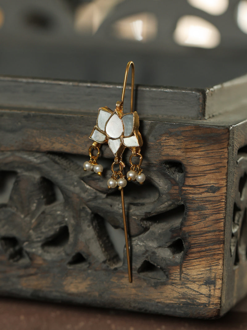 White Colour Gold Plated Mother of Pearl Earcuffs