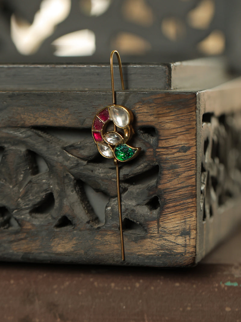 Multi Colour Gold Plated Jadau Kundan Peacock Motif Earrings