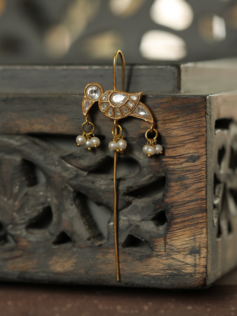 Multi Colour Gold Plated Jadau Kundan Temple Bird Motif Earrings