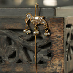 MDE322- White Colour Gold Plated Jadau Kundan Temple Bird Motif Earrings