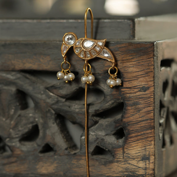 MDE322- Multi Colour Gold Plated Jadau Kundan Temple Bird Motif Earrings