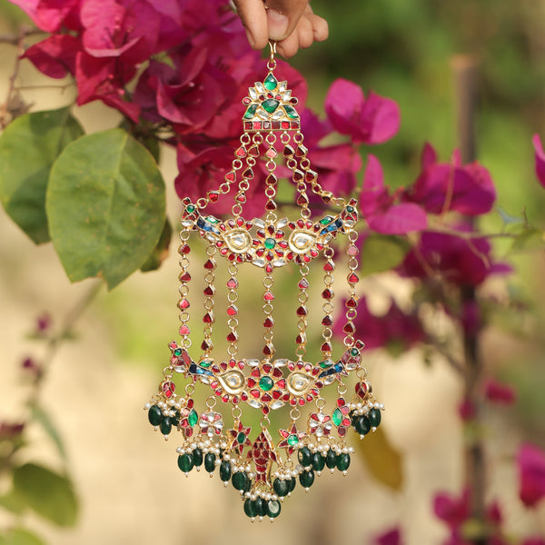 MDH345- White Colour Gold Plated Jadau Kundan Passa