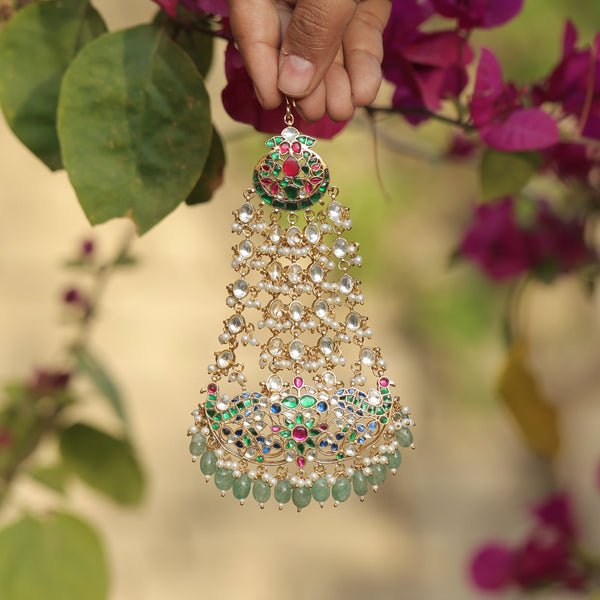 MDH346- Multi Colour Gold Plated Jadau Kundan Passa