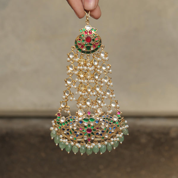 MDH346- Multi Colour Gold Plated Jadau Kundan Passa