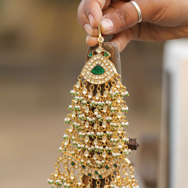 MDH348- White and Green Colour Gold Plated Jadau Kundan Passa