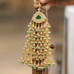 MDH348- White and Green Colour Gold Plated Jadau Kundan Passa