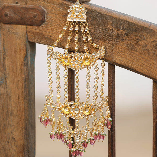 MDH345- White Colour Gold Plated Jadau Kundan Passa