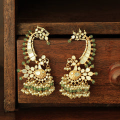 MDE332- White and Green Colour Gold Plated Mother of Pearl Earcuffs