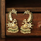 MDE332- White and Green Colour Gold Plated Mother of Pearl Earcuffs