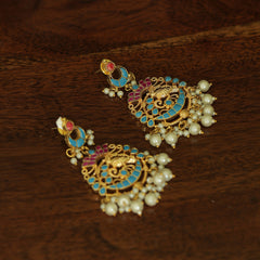 MDE374- Multi Colour Gold Plated Jadau Kundan Chandbali
