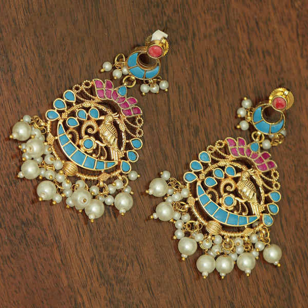 MDE374- Multi Colour Gold Plated Jadau Kundan Chandbali