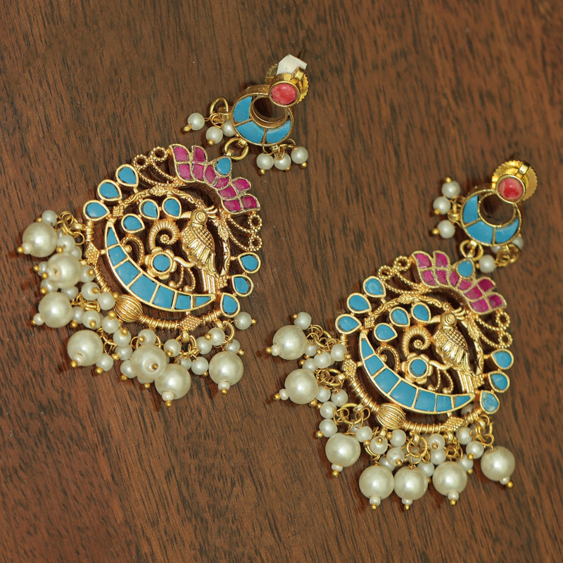 MDE374- Multi Colour Gold Plated Jadau Kundan Chandbali