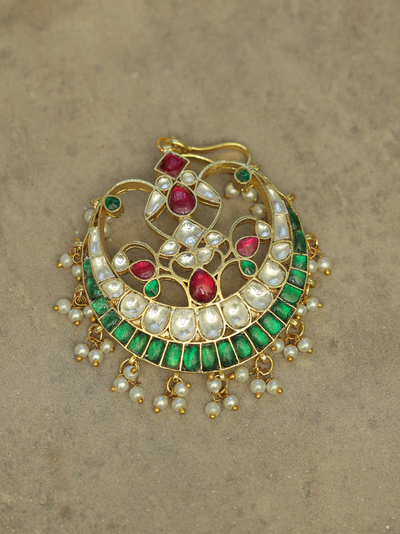 Multi Colour Gold Plated Jadau Kundan Juda Pin