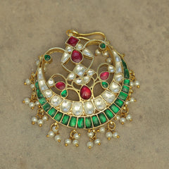 MDBR391- Multi Colour Gold Plated Jadau Kundan Juda Pin